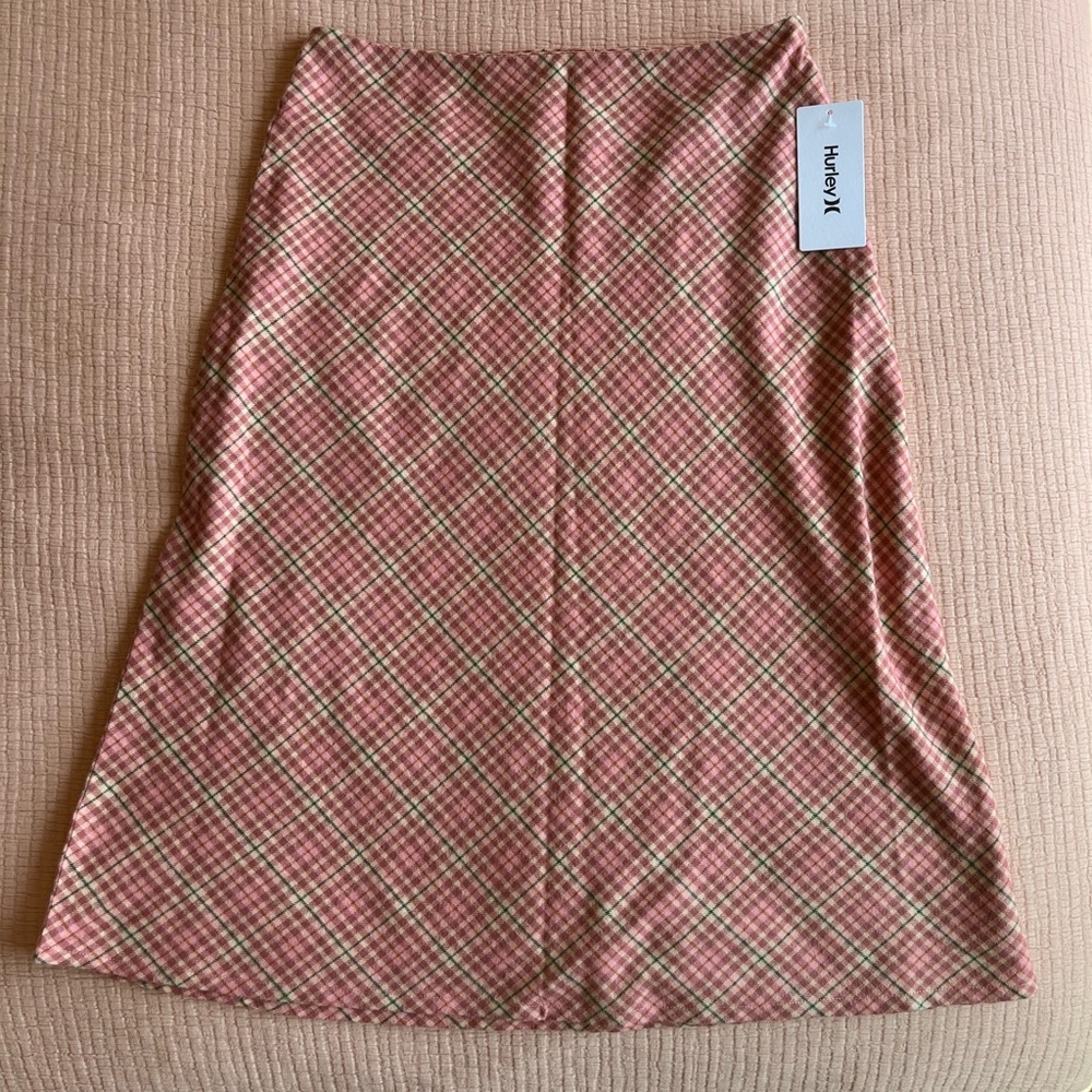 NEW Hurley Pink and Brown Plaid A-Line Skirt